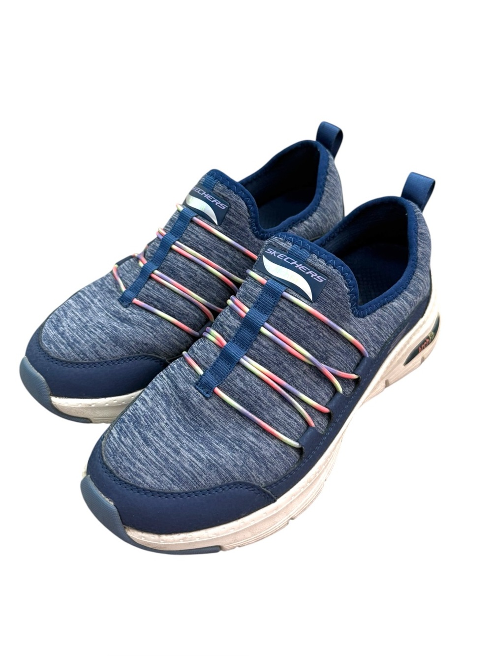 Skechers Arch Fit Rainbow View Navy Slip On Sneakers Multicolor Womens 6